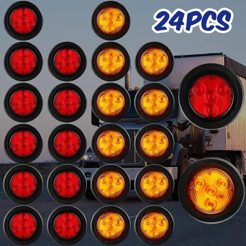 Vista 2 de Macarrie 24 piezas de 5,08 cm de diámetro, luces indicadoras LED redondas, impermeables, para remolque, luz lateral para remolque, 12-24v