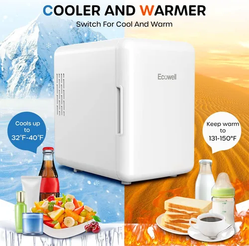 Vista 3 de Ecowell WRE100 Mini Dormitorio, Refrigerador para el Cuidado de la Piel de 4L/6 Latas, AC/DC Portátil Compacto Pequeño Refrigerador para Oficina