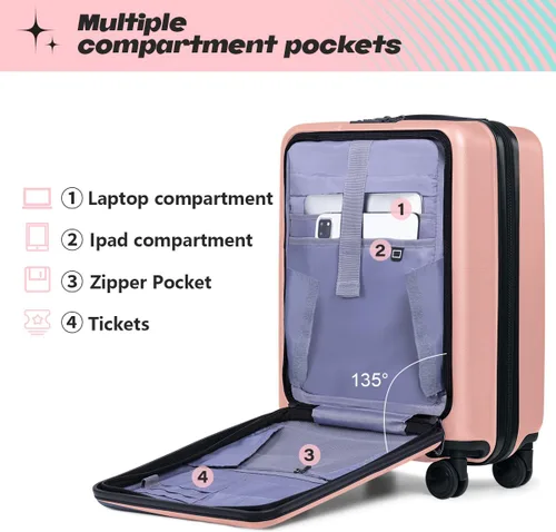 Vista 4 de AnyZip Maletas de equipaje con ruedas giratorias PC+ABS Hardshell TSA Lock, Rosado