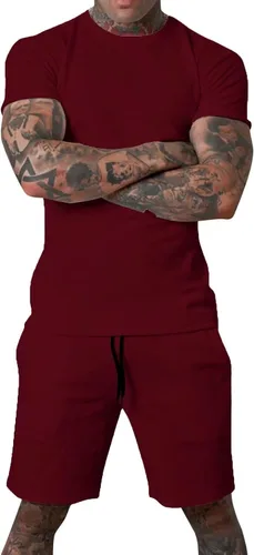 Vista 4 de Uni Clau Conjunto corto de 2 piezas para hombre, conjunto de camisa y pantalones cortos de verano a la moda