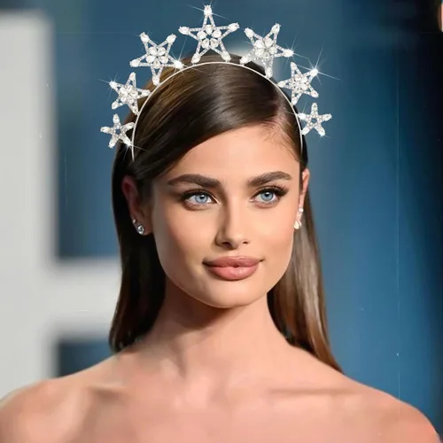 Vista 4 de Diadema de corona de halo de estrella plateada, diadema de halo de cristal, tiaras de diosa, tocado de novia, boda, graduación, Halloween