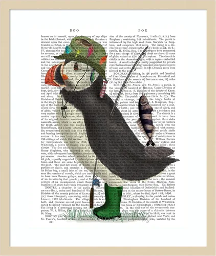 Vista 9 de Amanti Art Framed Wall Art Print 21x17 Puffin Fishing by Fab Funky, Animals Wall Art, Whimsical Decor, Small Poster Painting Artwork for Living