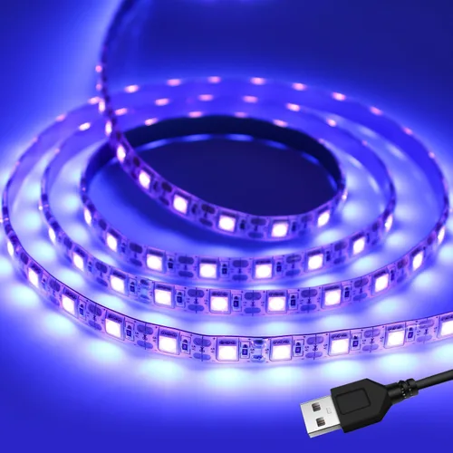 Vista 8 de iNextStation Tira de Luz LED UV Negra USB, 2M/6.6 pies 5V SMD5050 LEDs 395nm-405nm Tira de Luz Negra para Fluorescente, Curación de Impresión 3D