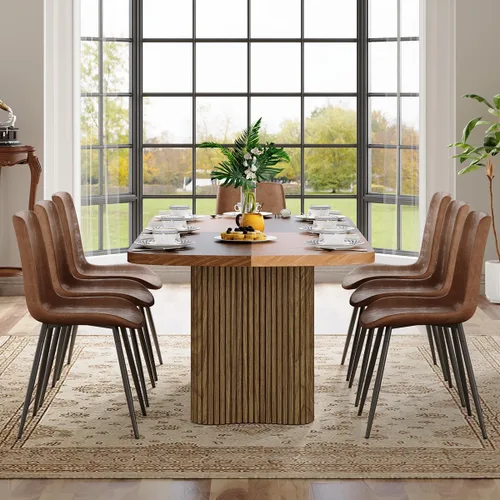 Vista 50 de Mesa de comedor extra larga de 78.7 pulgadas para 6-10 personas, mesa de cocina moderna con bases estriadas, mesa de comedor rectangular de granja