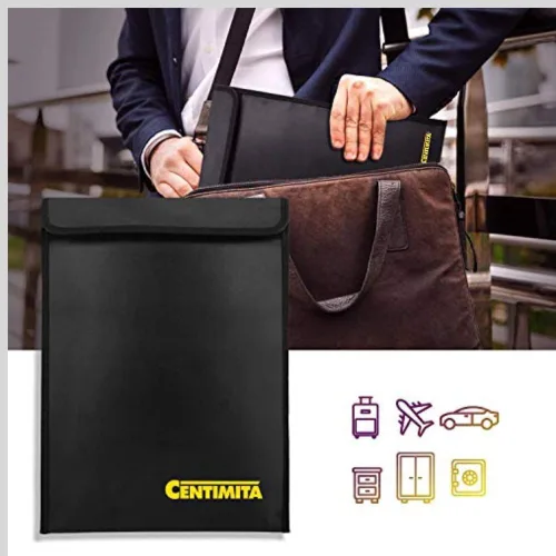 Vista 4 de Bolsa de documentos ignífuga impermeable – Bolsa de dinero de 2000 ℉ con cremallera y 3 protectores de documentos, 15 x 11 pulgadas, a prueba