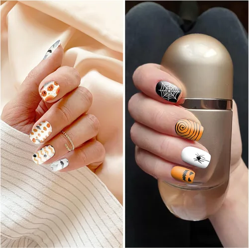 Vista 4 de 8 hojas de calcomanías de esmalte de uñas de Halloween, calcomanías de esmalte de uñas para festivales, tiras de esmalte de uñas para mujeres