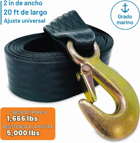 Vista 7 de Correa de cabrestante para remolque de barco con gancho, repuesto resistente para remolque de manivela manual, 2 pulgadas x 20 pies, capacidad