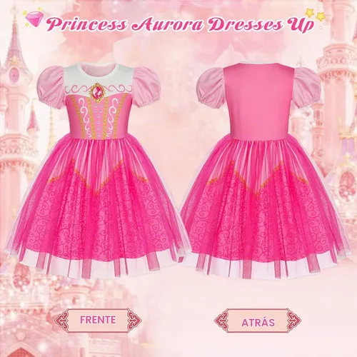 Vista 3 de Vestido de princesa para niñas, vestido de tul, disfraz de princesa, trajes Rosa