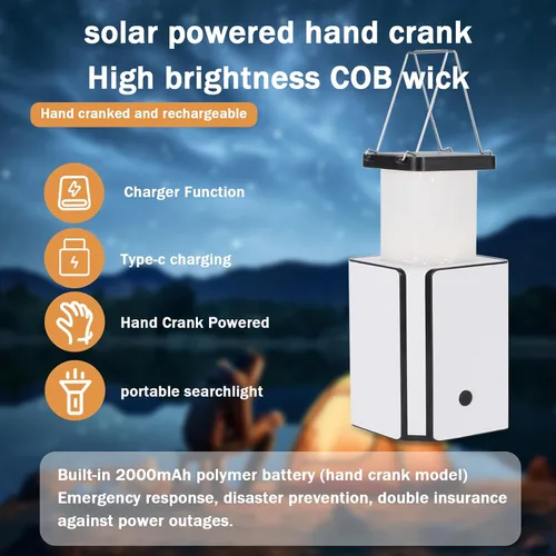 Vista 2 de Paquete de 4 linternas solares LED recargables de emergencia, recargable solar blanco cálido, tipo C recargable, generación de energía de manivela