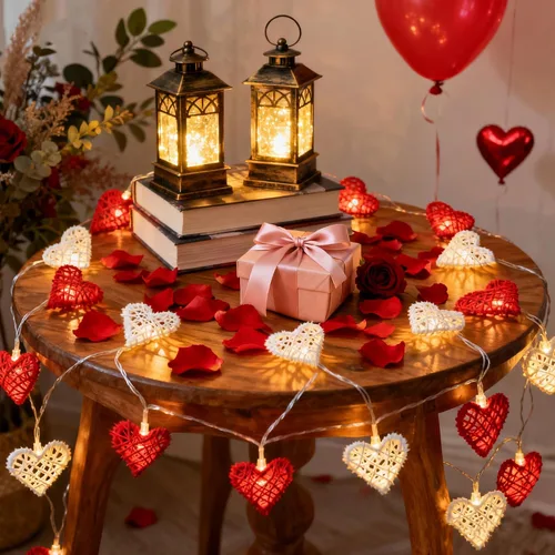 Vista 4 de Happy Trees Guirnalda de luces de San Valentín, 10 pies, 20 luces LED en forma de corazón en cadena, luces románticas de hadas con batería