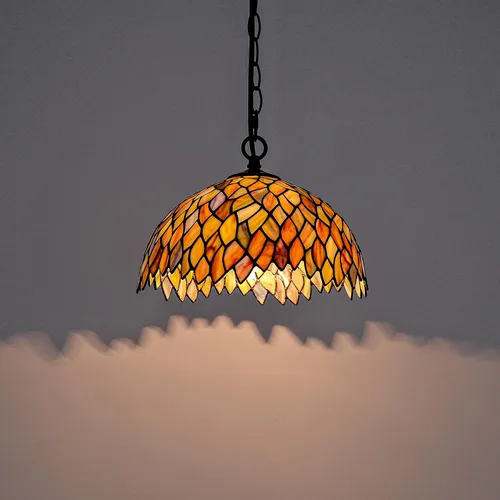 Vista 3 de Lámpara Colgante de Vidrio Emplomado Estilo Tiffany con Enchufe, 12" de Ancho Diseño de Glicinia Lámpara Colgante, Cadena de 60 Pulgadas Cable de 15