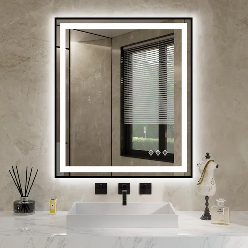 Vista 14 de Espejo LED para baño de 20 x 28 pulgadas con frente degradado y luz LED, espejo retroiluminado para baño, 3 colores, CRI > 90, espejo de baño