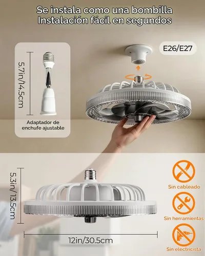 Vista 5 de Lámpara de ventilador de techo con control remoto y extensor, ventilador de Blanco
