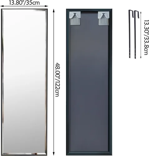 Vista 2 de PETAFLOP Espejo de longitud completa de 14 x 48 pulgadas montado en la pared, espejo de puerta de cuerpo grande con marco rectangular para Negro