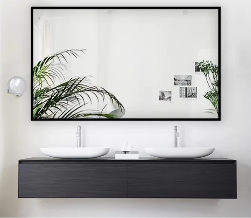 Vista 8 de HANS Espejo rectangular grande de baño, espejo de tocador con marco de madera montado en la pared (40 x 24 pulgadas) (negro)