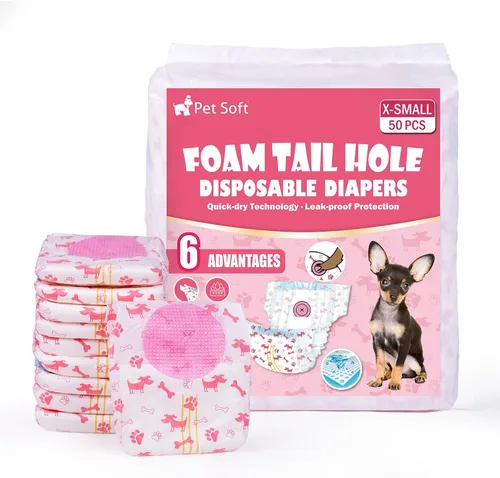 Vista 8 de Pet Soft Pañales desechables para perras, pañales para perras con agujero de cola de espuma ajustable, ultra protección, pañales para cachorros