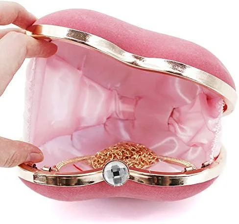 Vista 3 de Goclothod Bolso de noche en forma de corazón Bolso de mano de fiesta Bolso de hombro con cadena