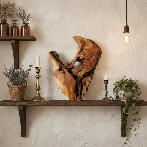 Vista 4 de WELLAND Adornos de madera de cedro para pared, decoración colgante, decoración de forma irregular para el hogar, sala de estar, dormitorio