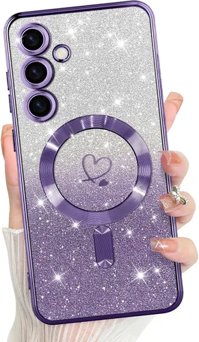 Vista 797 de Bonoma - Funda compatible con Samsung Galaxy S21 Plus, diseño de corazón con purpurina, color rosa Support for MagSafe, Plating Magnetic Case TPU