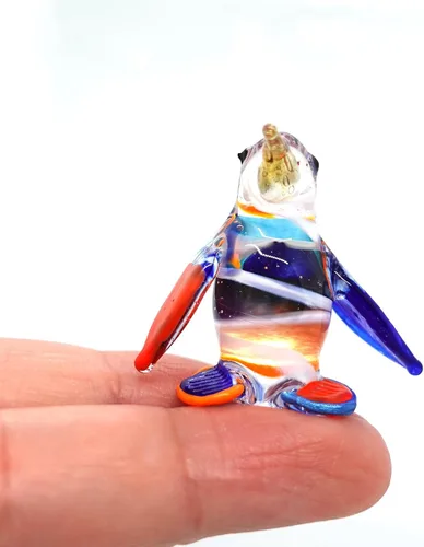 Vista 12 de Figuras pequeñas de diapositivas de pingüinos, arte de vidrio soplado a mano, animales de pájaros, regalo coleccionable, decoración del hogar