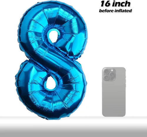 Vista 4 de [10] Globos de papel de aluminio azul de 16 pulgadas, juego del 0 al 9, números colgantes de aluminio Mylar para graduación, cumpleaños, fiestas