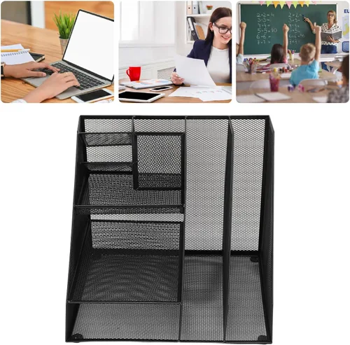 Vista 9 de Organizador de escritorio de malla metálica, soporte multifuncional para bolígrafos y organizador de suministros de oficina con diseño duradero