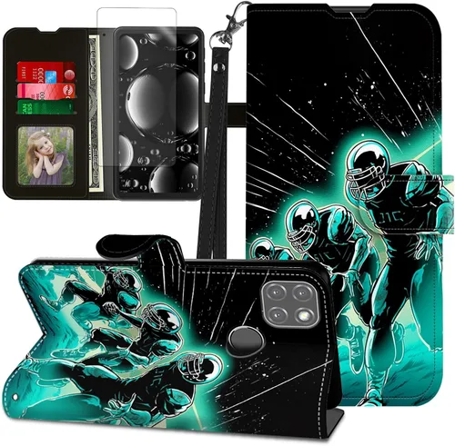 Vista 179 de Funda para Motorola Edge 2022 con protector de pantalla, soporte y tarjetero y correa para la muñeca, funda magnética para Moto Edge 2022 5G UW Lobo