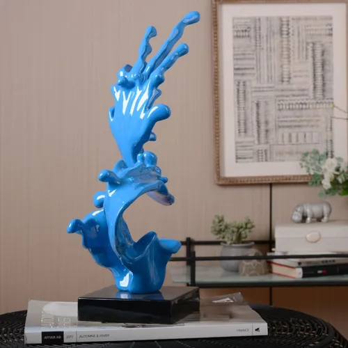 Vista 8 de HAUCOZE - Estatuilla abstracta de olas marinas para decoración del hogar, 16.1 pulgadas Blue Resin Handmade Statue with Black Base Fashion Gift