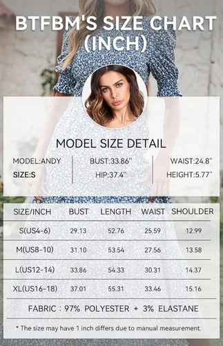 Vista 5 de BTFBM Vestidos para mujer cuello redondo casual de verano con volantes manga corta bohemio con niveles fruncido largo con estampado floral