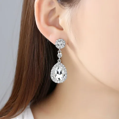 Vista 2 de Mecresh - Juego de aretes y pulsera en forma de lágrima plateadodoradochampán para mujer
