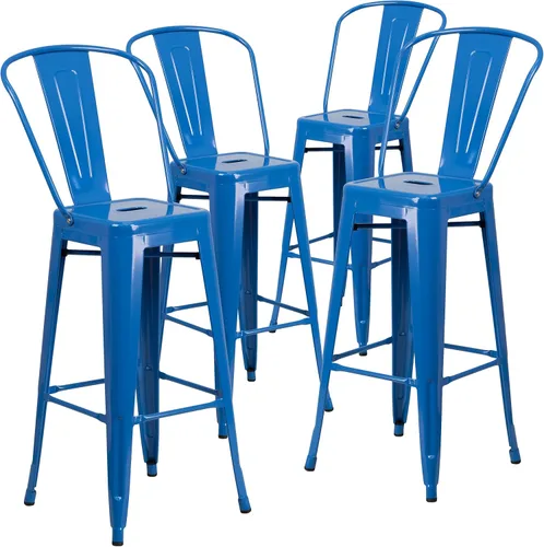 Vista 16 de Taburete Flash Furniture de bar, hecho de metal para interior y exterior, Metal, Negro