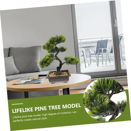 Vista 2 de Árbol de pino bonsái artificial, planta falsa en maceta, adornos para escritorio, estante de oficina en casa, decoración zen, cedro japonés
