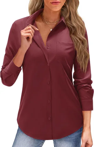 Vista 5 de J.VER Camisas con botones para mujer, camisas de vestir de manga larga, blusas de trabajo con cuello casual de negocios