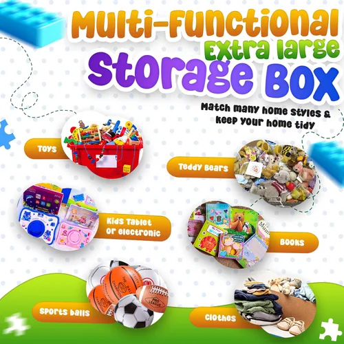 Vista 5 de Organizador de almacenamiento de juguetes extra grande para niños, caja de juguetes plegable de 40 x 13 x 16 pulgadas con 3 tapas, divisores