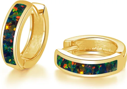 Vista 239 de CiNily Aretes Huggie de ópalo con bisagras, chapados en oro, hipoalergénicos, pequeños aretes de aro para mujeres, adolescentes, niñas, hombres