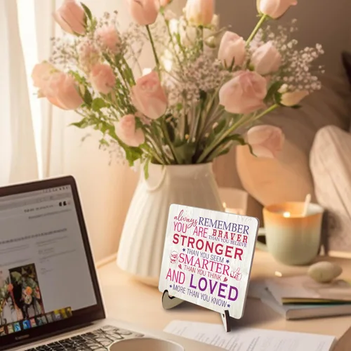 Vista 3 de Letrero de escritorio rosa inspirador para mujer, regalo de aliento para mujeres, regalos de animación, placas de madera, letreros motivacionales