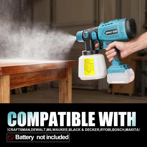 Vista 3 de Pulverizador de pintura inalámbrico para batería Bosch de 18 V, pistola de pintura de mano con 3 patrones de pulverización y 4 boquillas, ideal