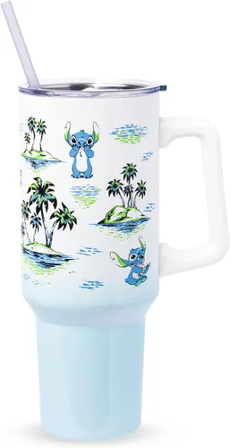 Vista 13 de Silver Buffalo Adventure Time With BMO - Vaso de acero inoxidable de doble pared con asa y pajilla, cabe en portavasos estándar, 40 onzas