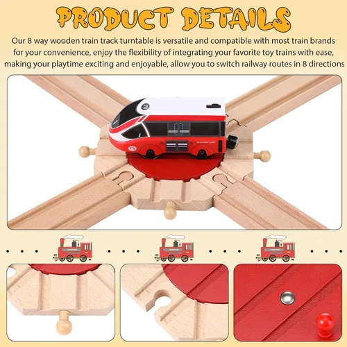 Vista 3 de Syhood Juego de 2 piezas de expansión de pistas de tren de madera de 8 vías, puente de ladrillo, regalo de cumpleaños, divertido juguete educativo