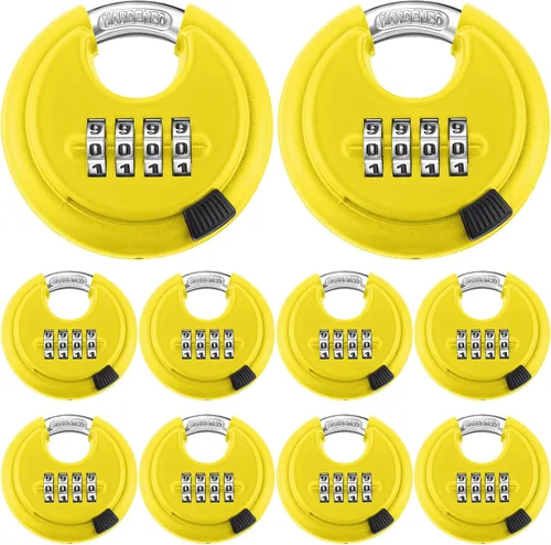 Vista 9 de Maitys Paquete de 10 cerraduras de combinación de 4 dígitos de acero inoxidable con código de disco con grillete de acero endurecido para Negro