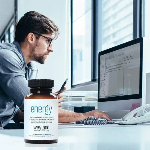 Vista 4 de Energía, formula complementaria con cafeína botánica, completa B-Complex y hierbas de apoyo para energía de Weyland