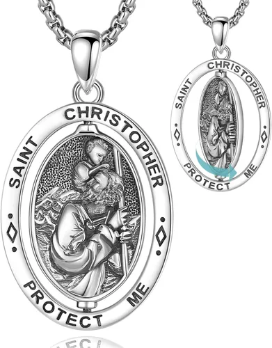 Vista 27 de EUDORA Medalla de plata de ley S925 con collar de San Patrono para mujeres A01-Saint Benedict Medalla