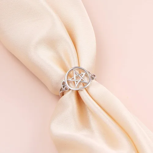 Vista 3 de Anillo de plata de ley S925 con amuleto de pentagrama de pentáculo, nudo celta, estrella y bruja, joyería para mujeres y hombres