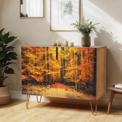 Vista 6 de SIGNWIN Aparador Buffet Gabinete, Armario de Almacenamiento de Cocina con 2 Puertas, Árbol Vibrante Naranja de Otoño Bosque, Mesa Consola Alacena