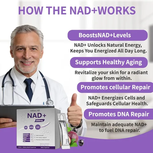 Vista 7 de 1000mg Liquid NAD+ Supplement Packets, Advanced Nicotinamide Riboside, Trans-Resveratrol, PQQ & Quercetin Complex for Cellular Energy & Healthy