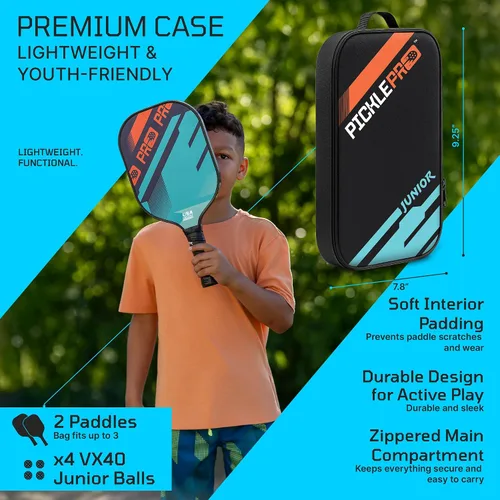 Vista 4 de PicklePro Junior - Juego de 6 paletas de pickleball probadas en laboratorio con 2 paletas junior, 4 bolas y bolsa, cara de fibra de vidrio aprobada