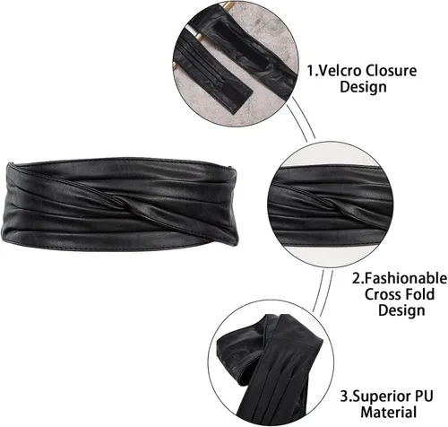 Vista 2 de TonJin Cinturón de cuero ancho para mujer, correa de cintura ajustable con cierre de velcro, cinturón de vestir de moda para mujer