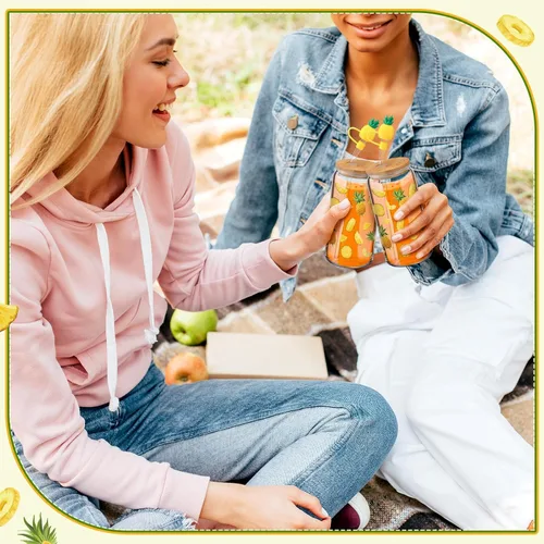 Vista 2 de SiliFine Juego de 3 piezas de regalos de piña para mujer, tazas de piña de verano con tapas y pajitas, regalos Aloha hawaianos, incluye piñas