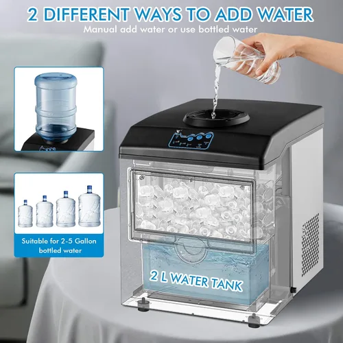 Vista 3 de PETSITE Dispensador de agua 2 en 1 para máquina de hielo, máquina electrónica portátil con dispensador de enfriador de agua, 48 libras/día, cubo