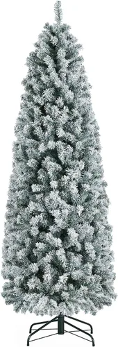 Vista 10 de Yaheetech Árbol de Navidad artificial de abeto Kingswood sin luz, de 6 pies, árbol de Navidad delgado con bisagras con 814 puntas de ramas y soporte